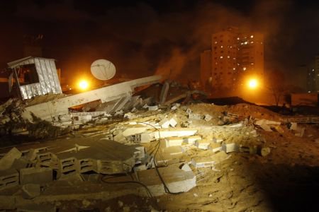 Building destroyed by Israeli bomb in Gaza today