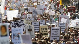 The march ended with a rally outside Downing Street