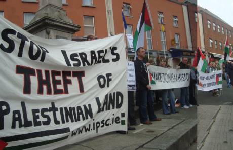 The protest begins outside the pre-match function in the Royal Hotel