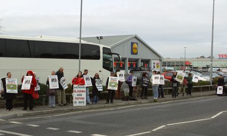 Click on image to see full-sized version A protest outside a hare coursing event in County Offaly