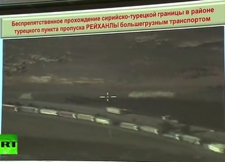 Night time convey of oil tankers transporting stolen oil as part of Turkish-ISIS operation
