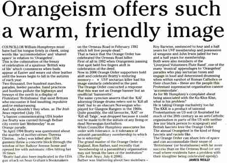 Click on image to see full-sized version A letter in Irish News July 24 on Orangman who does not like to be compared with Klu Klux Klan