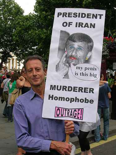 Click on image to see full-sized version Peter Tatchell at London Pride, Saturday, 5 July, 2008.