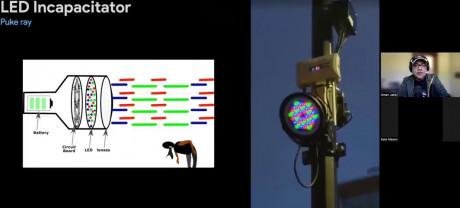 This is a new type of multi-coloured powerful LED light known as LED incapacitator that can induce people to vomit because of rapidly changing colours affects brain 