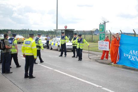 Click on image to see full-sized version Peace activists prevented from going to Shannon airport by token security