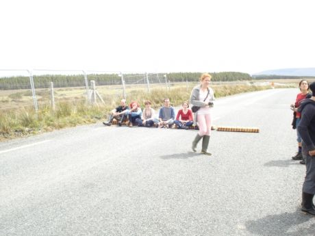 Line formed across road