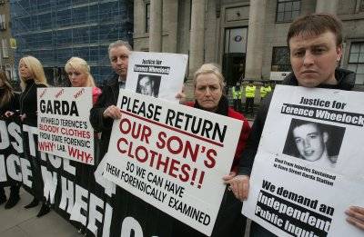 Click on image to see full-sized version Members of Terence Wheelock's family protesting outside the Department of Justice on February 16th.