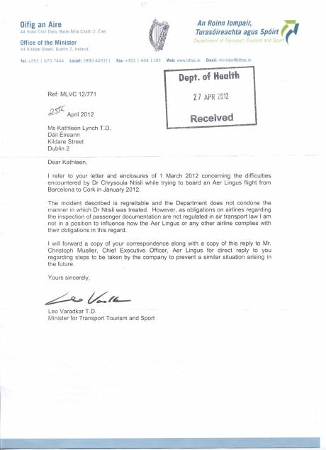 Regrettable treatment by Aer Lingus