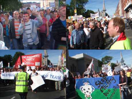 Stop milking our community! In this pic: People from Ballybeg in Waterford. from Ballyfermot in Dublin, NUI Maynooth, and representing Family Resource Centres West. Also in the picture is Trevor Quinn, SIPTU organiser in Cork.