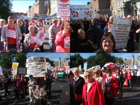 Mr McCarthy, What do you know about poverty? asks one marcher. In this 4-in-1 pic: people from St. Michaels Estate, An Siol, Step by Step, Bawnogue Youth and Family Support Group and community activists from Cork.