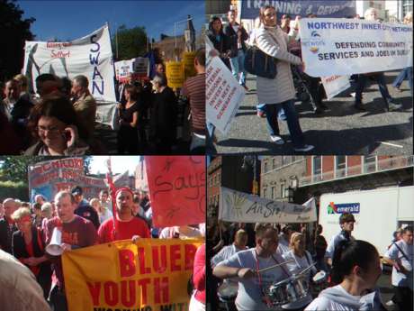 In this photo: marchers and drummers representing Bluebell, Inchicore, the Northwest Inner City Network, An Siol based in Manor St., Dublin 7, and the Southside Women's Action Network in Loughlinstown, Dublin 18.