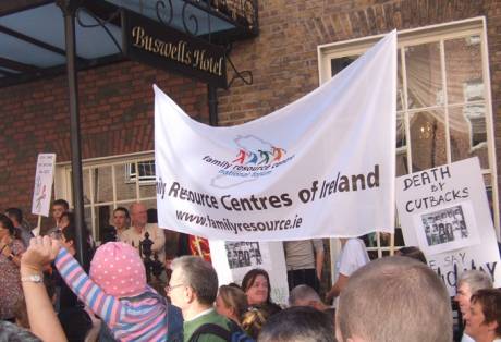 Family Resource Centre National Forum activists outside Buswells