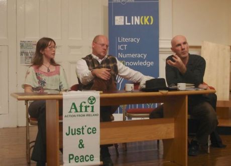 Click on image to see full-sized version Grainne O'Neill, Robbie McVeigh and Michael McCaughan at the Derry Launch